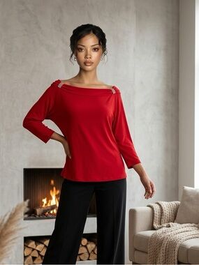 EUC Rafaella Women's Red
Off-the-Shoulder
Sweater Top - Size 1X